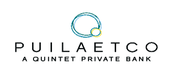 Logo van Puilaetco, een private bank van Quintet, met een abstracte afbeelding boven de tekst.
