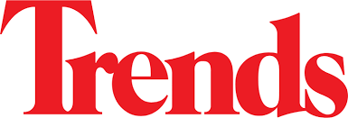 Logo van "Trends" in rode letters op een witte achtergrond.
