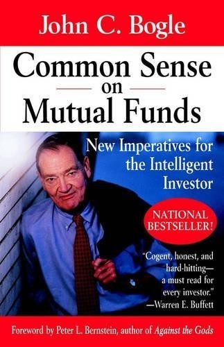 Boekomslag van "Common Sense on Mutual Funds" door John C. Bogle, met de tekst "New Imperatives for the Intelligent Investor" en "NATIONAL BESTSELLER!" in grote letters.